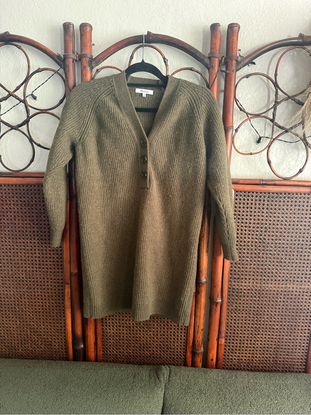 Madewell Olive Green Ribbed Henley Sweater dress